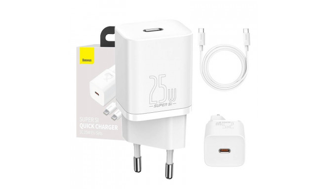 Baseus Super Si Quick Charger 1C 25W with USB-C cable for USB-C 1m (white)