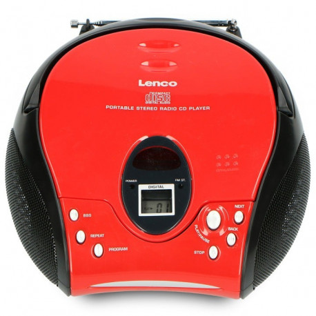 Portable stereo FM radio with CD player Lenco, red and black
