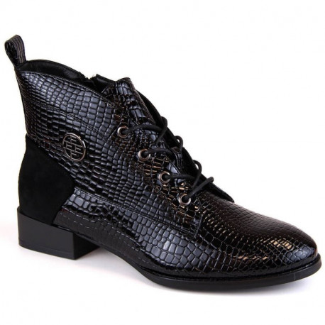 Filippo W PAW478A black patent leather ankle boots with insulated crocodile sole (38)