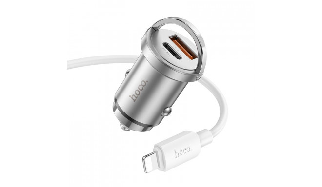 HOCO car charger USB A + Type C + cable Type C to Lightning PD QC3.0 4A 45W NZ10 silver