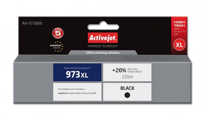 Activejet AH-973BRX ink (replacement for HP 973XL L0S07AE; Premium; 220 ml; black)