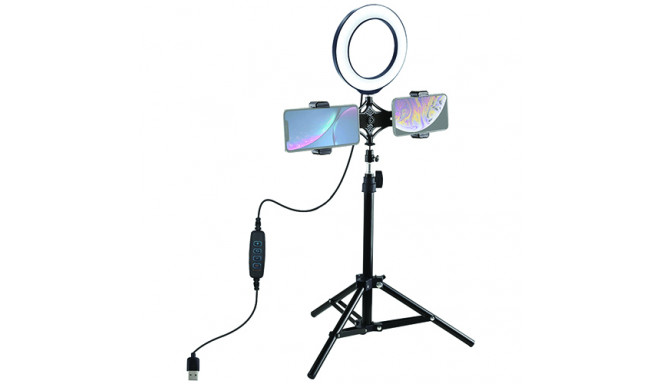LED Ring Lamp 16cm With Desktop Tripod Mount Up to 70cm And Dual Phone Bracket, USB