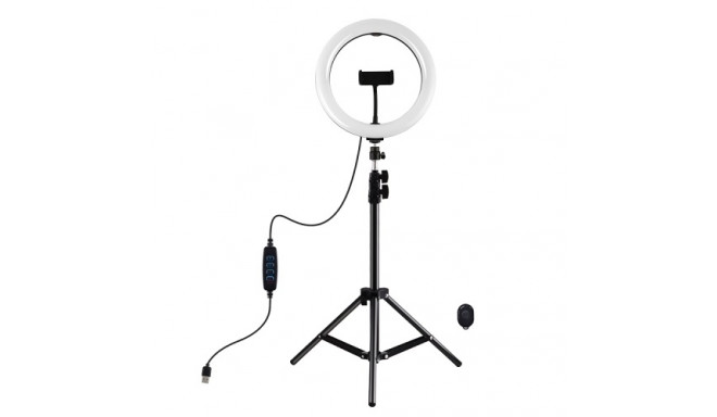 LED Ring Lamp 26cm With Desktop Tripod Mount Up To 1.1m, Phone Clamp, USB