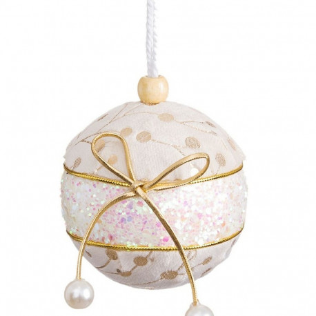 Christmas Baubles White Golden Polyfoam Fabric Lasso 8 x 8 x 8 cm (4 Units)