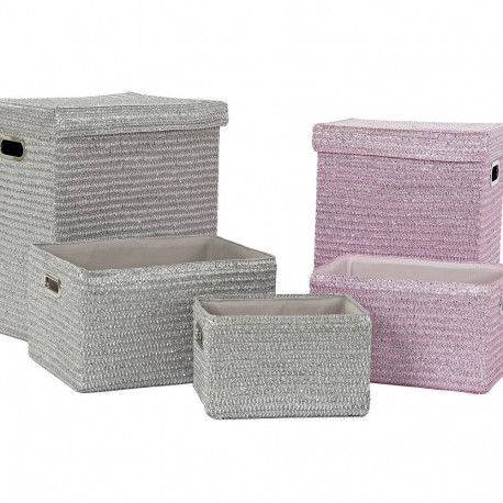 Multi-purpose basket DKD Home Decor Pink Silver polypropylene 44 x 36 x 50 cm 4 Kg 5 Pieces