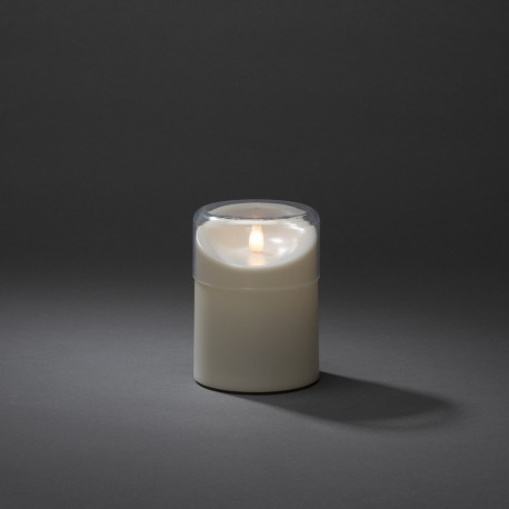 Valge küünal õue, wwLED, läbipaistva plastikkattega, H-14,8cm, taimer 8 tundi, lisada 2xD patareid