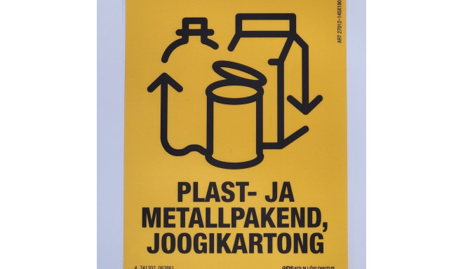 Kleebis prügikastile - Plast- ja metallpakend, joogikartong 145x190mm