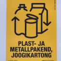 Kleebis prügikastile - Plast- ja metallpakend, joogikartong 65x100mm