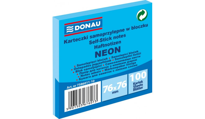 Märkmepaber iseliimuv Donau neoonsinine 76x76mm (pakis 100 lehte)