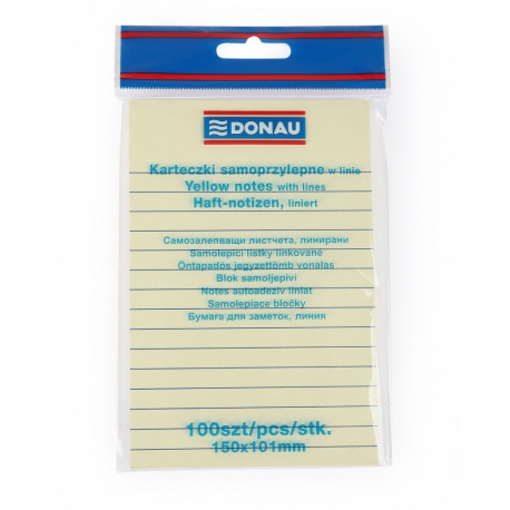Märkmepaber iseliimuv Donau, 101x150mm, joon, kollane, 100 lehte