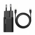 BASEUS travel charger Type C + cable type C to iPhone Lightning 8-pin Super Si PD 20W black TZCCSUP-