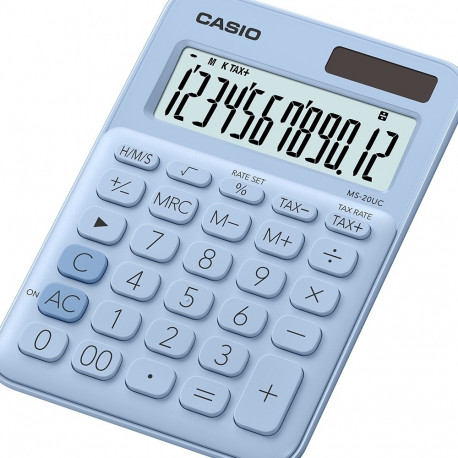 Lauakalkulaator Casio MS-20UC-Light-blue - 12 kohaline, tava- ja päikesepatarei, 110gr, 23x106x150mm