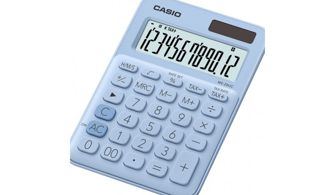 Lauakalkulaator Casio MS-20UC-Light-blue - 12 kohaline, tava- ja päikesepatarei, 110gr, 23x106x150mm