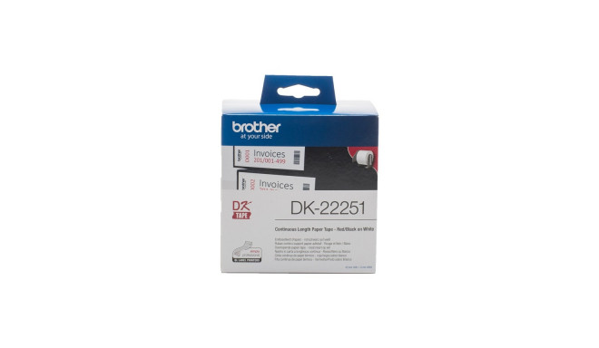 Kleepkirjalint Brother DK22251, jooksev paberteip, 62mm x 15m, must ja punane kiri valgel põhjal