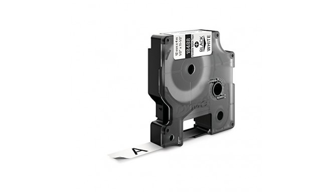 Kleepkirjalint Dymo 12mm, must valgel RHINO Tape 18488 Black on White, Flexible Nylon 3,5m