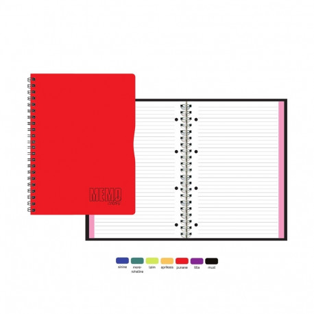 Kaustik A4 80l jooneline Memo Colour, värvilised lehe servad, spiraalköide, rebitav + augud, värvili