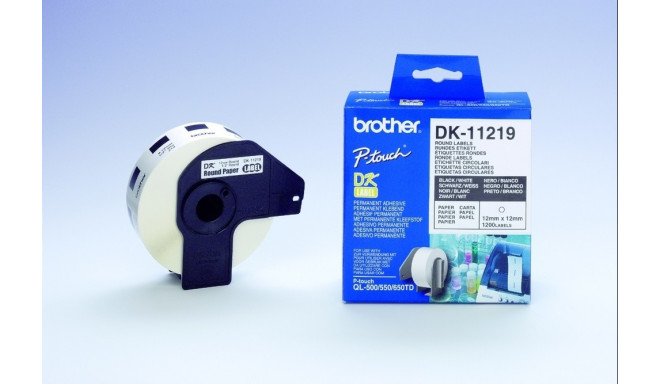 Kleepkirjalint Brother DK11219, 1/2` ümmargused paber etiketid (1200tk) QL-seeria printeritele