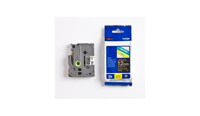 Kleepkirjalint Brother TZE-335 must, valge tekst, laius 12mm