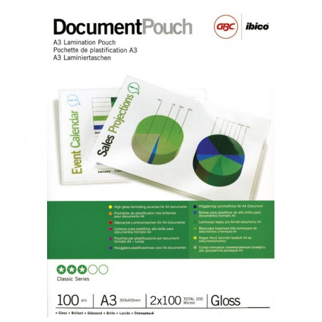Lamineerimiskile A3 100mic, 100 A3 kile pakis, GBC Document Laminating Pouches Gloss