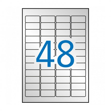 Etikett iseliimuv APLI 45,7x21,2mm, hõbe polüester, ilmastikukindel, 48 tk A4 lehel, 20l/pk, Ref.100