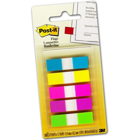 Järjehoidja Post-IT indeks, PP, 12x43mm, 5 värvi x 20 tk