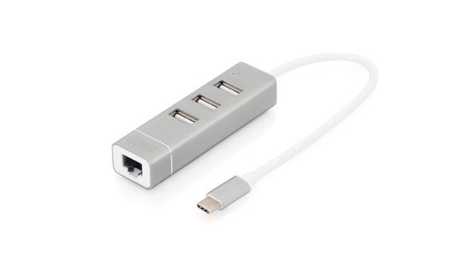 Digitus USB Type-C™ 3-Port Hub + Fast Ethernet LAN Adapter