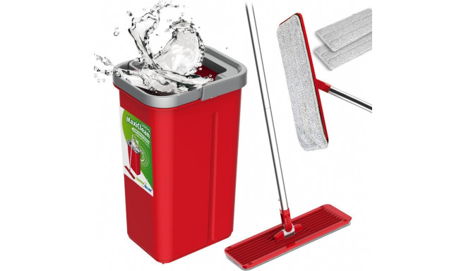 Flat Mop + Bucket + Telescopic Pole + 2 x Microfibre Pad 5.7L Floor Cleaning XXL Set Rotating Head