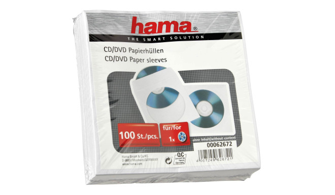 Hama CD/DVD ümbrikud 100tk, valge (62672)