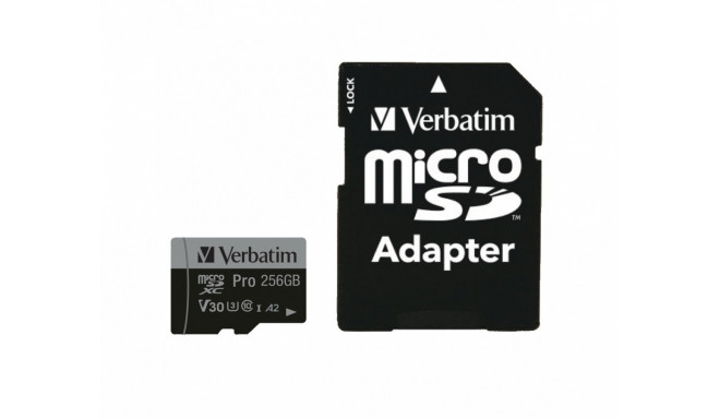 Mälukaart Secure Digital Verbatim MicroSDXC 256GB Pro, A2 app class, UHS-I U3, r100MB/sec w90MB/sec 