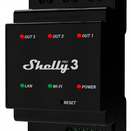 "Shelly Relais ""Pro 3"" WLAN LAN 3x 16A 3 Kanäle 3 Phasen Max. 48A BT DIN-Rail"