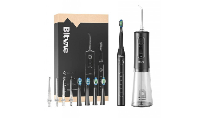 Sonic toothbrush with tips set and water flosser Bitvae D2+C2 (black)