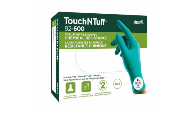 Ühekordsed nitriilkindad Ansell TouchNTuff 92-600, 0,12mm, suurus XL (9,5-10), sile peopesa, rohelis