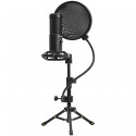 LORGAR Voicer 721, Gaming Microphone, Black, USB condenser microphone with tripod stand and pop filt