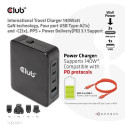 CLUB3D International Travel Charger 140W GaN technology, Four port USB Type-A(1x) and -C(3x), PPS + 