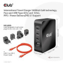 CLUB3D International Travel Charger 140W GaN technology, Four port USB Type-A(1x) and -C(3x), PPS + 