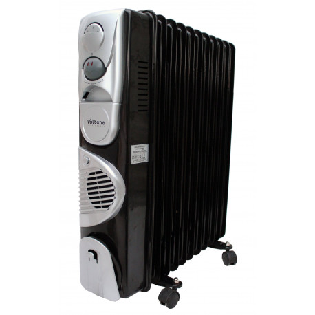 VOLTENO OIL RADIATOR 11-FINS TURBO+TIMER BLACK 2500W+400W