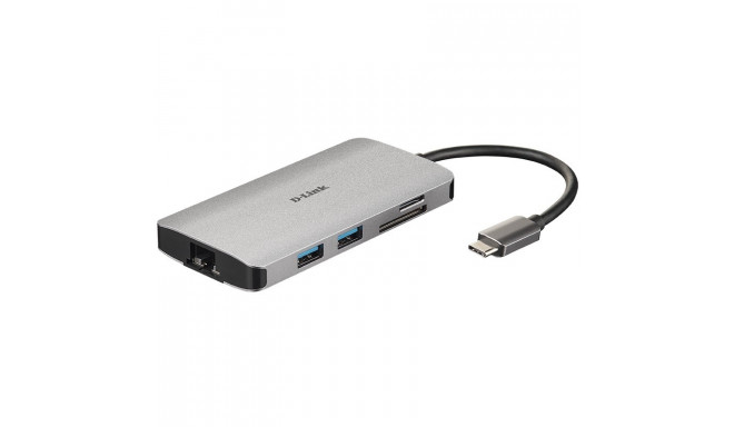 "USB-C HUB 8Port D-Link DUB-M810 3xUSB3.0 USB-C HDMI 4K SD microSD Gigabit Lan RJ45 passiv Grey"