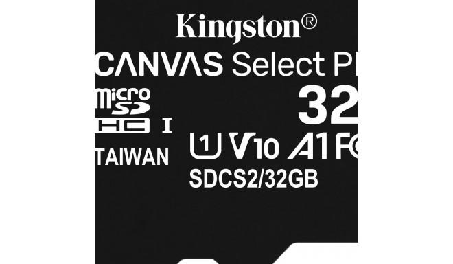 "CARD 32GB Kingston Canvas Select Plus MicroSDHC 100MB/s +Adapter"