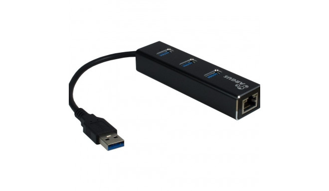 "USB3.0 HUB 3Port Inter-Tech Argus IT-310 1x RJ45 Gigabit Lan passiv Black"