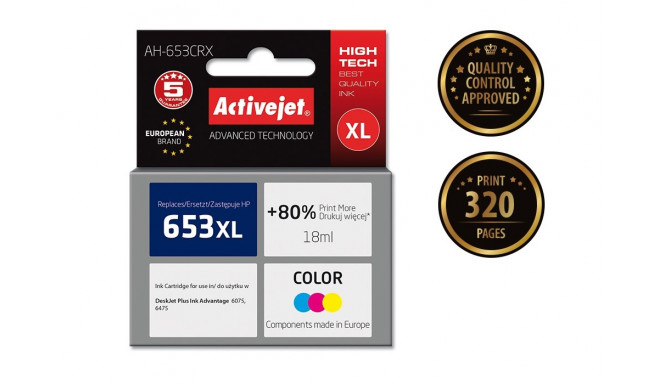 Activejet AH-653CRX ink (replacement for HP 652 F6V24AE; Premium; 320 pages; color)