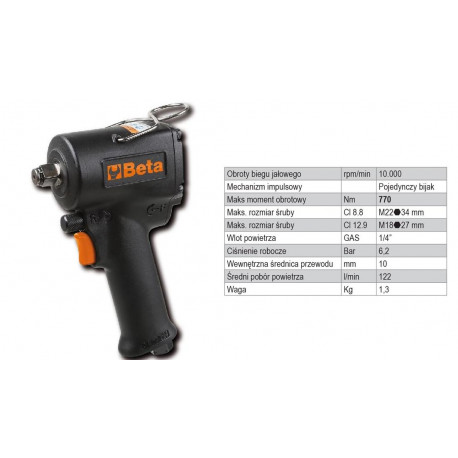 BETA PNEUMATIC IMPACT WRENCH 1/2" 770Nm /1927XM 122 l/min.