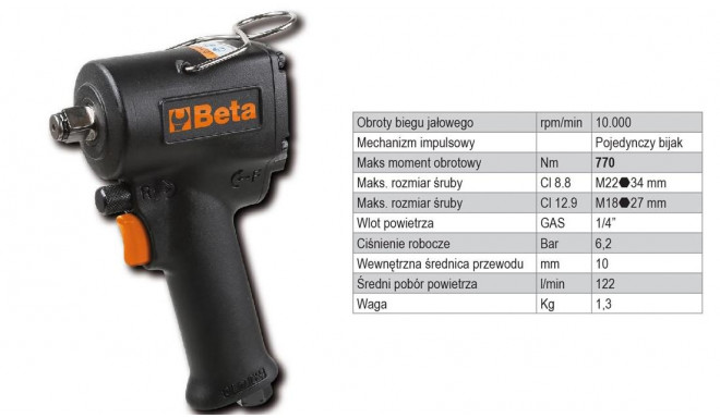 BETA PNEUMATIC IMPACT WRENCH 1/2" 770Nm /1927XM 122 l/min.