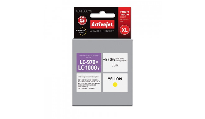 Activejet AB-1000YN tindikassett (asendus Brother LC1000/LC970Y; 36 ml; kollane)
