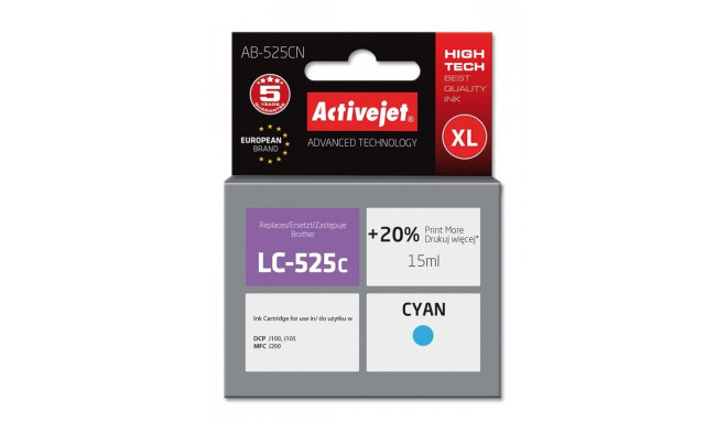 Activejet AB-525CN tindikassett (asendus Brother LC525C; Supreme; 15 ml; tsüaan)