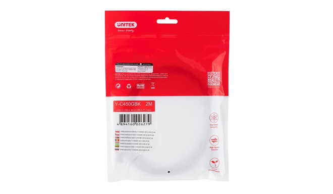 UNITEK Y-C450GBK USB kaabel 2 m USB 2.0 USB A must
