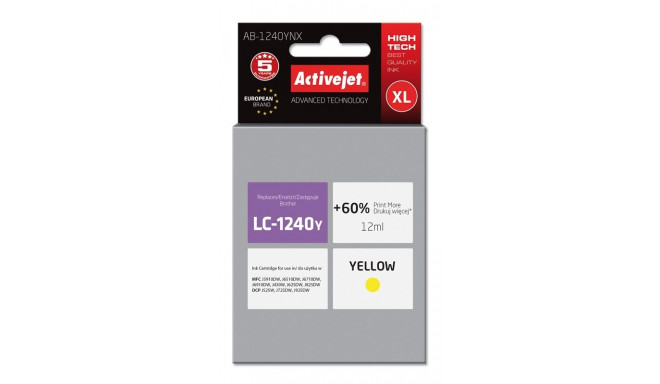 Activejet AB-1240YNX tindikassett (asendus Brother LC1220Bk/LC1240Bk; Supreme; 12 ml; kollane)