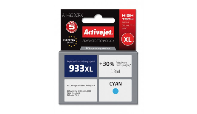 Activejet AH-933CRX tindikassett (asendus HP 933XL CN054AE; premium; 13 ml; tsüaan)