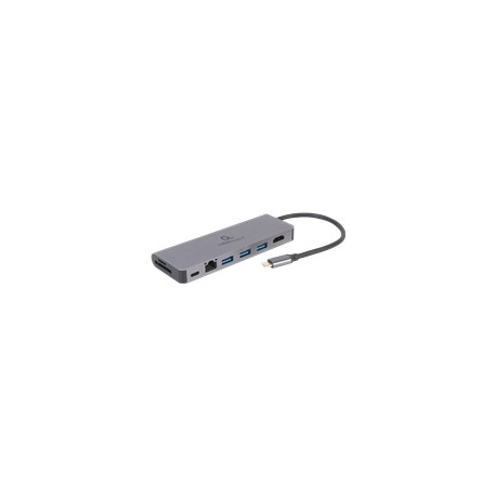 GEMBIRD mitme pordiga adapter A-CM-COMBO5-05 USB Type C 5in1 jaotur + HDMI + PD + kaardilugeja + LAN