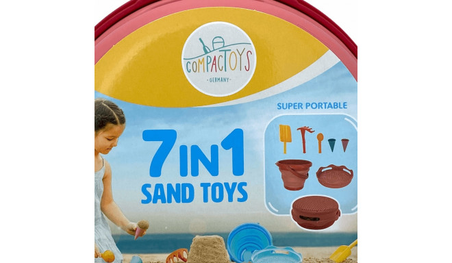 COMPACTOYS Игровой набор ведро с игрушками для песка 7 в 1, красный