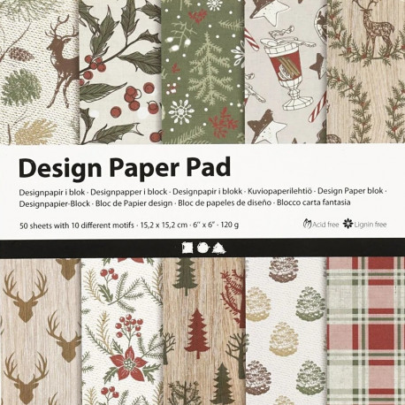 Disainpaberite komplekt Creativ, pruun-punane, 15,2x15,2cm, 120g, 50 lehte, 10 erinevat motiivi
